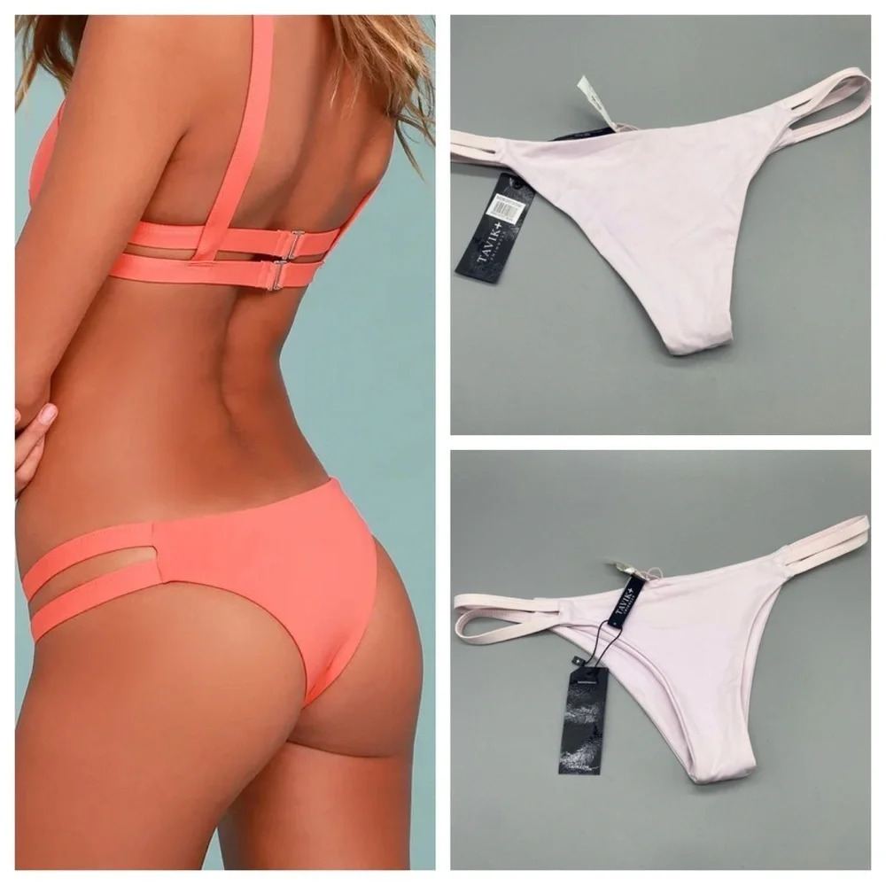 New! Tavik Chloe cheeky thong pale pink bikini bottoms 1977